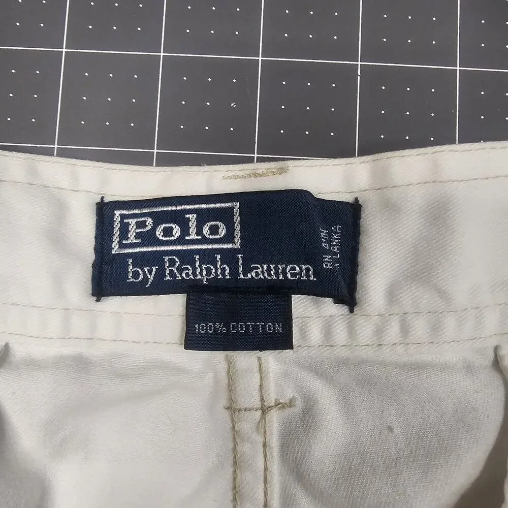 Polo Ralph Lauren Cargo Shorts 36x10 White Utility Streetwear Y2K Loose Wideleg